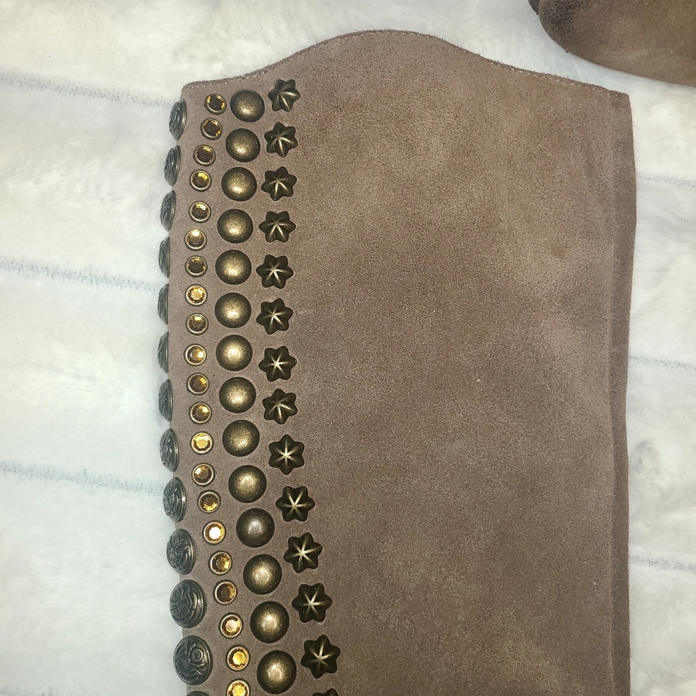 Sam Edelman Tan Heeled Boots with Studded Accents - Picture 2 of 14